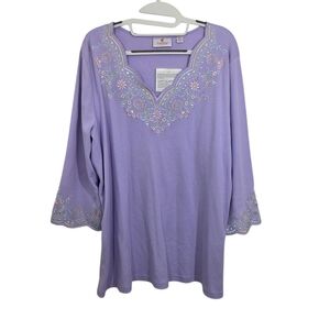 NWT Quacker Factory Top Purple Lacey Scallop Embroidery Crystal A23119 Size XL